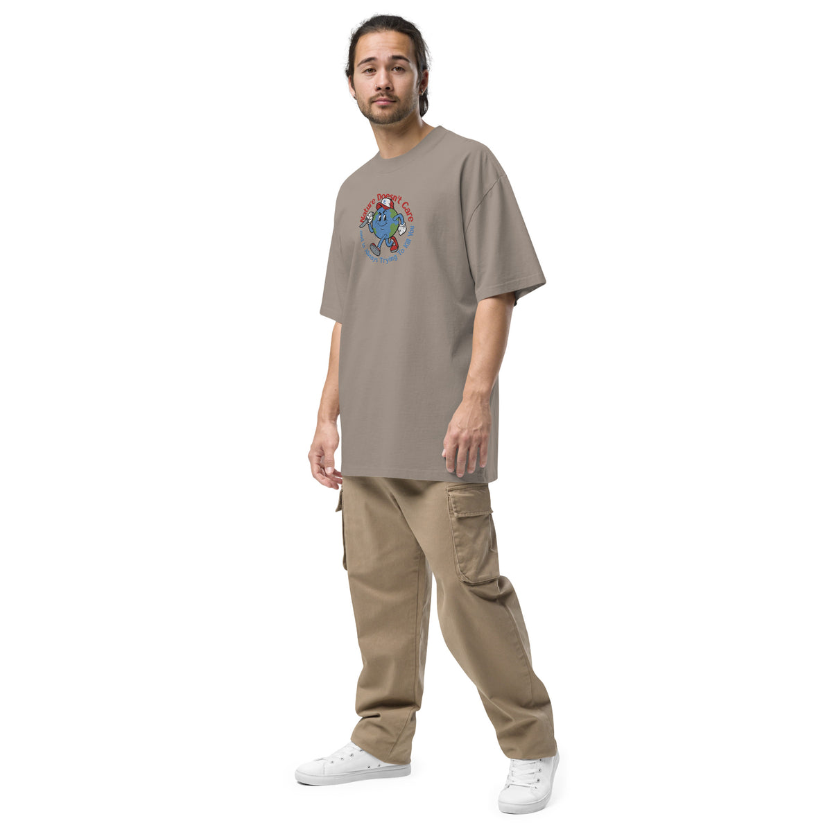 Nature Doesn&#39;t Care Embroidered Oversized Faded T-Shirt