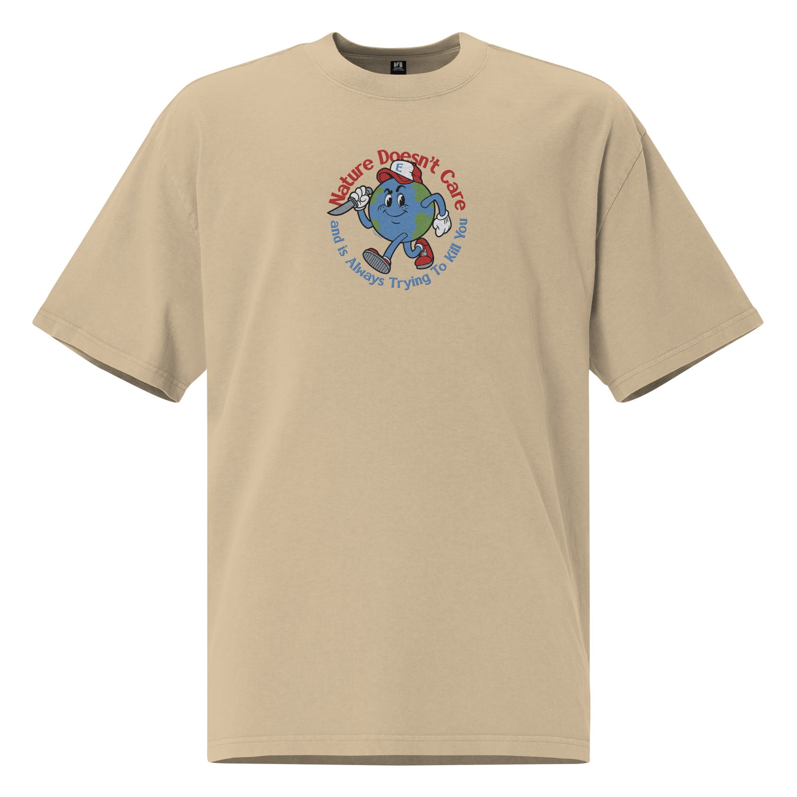 Nature Doesn't Care Embroidered Oversized Faded T-Shirt