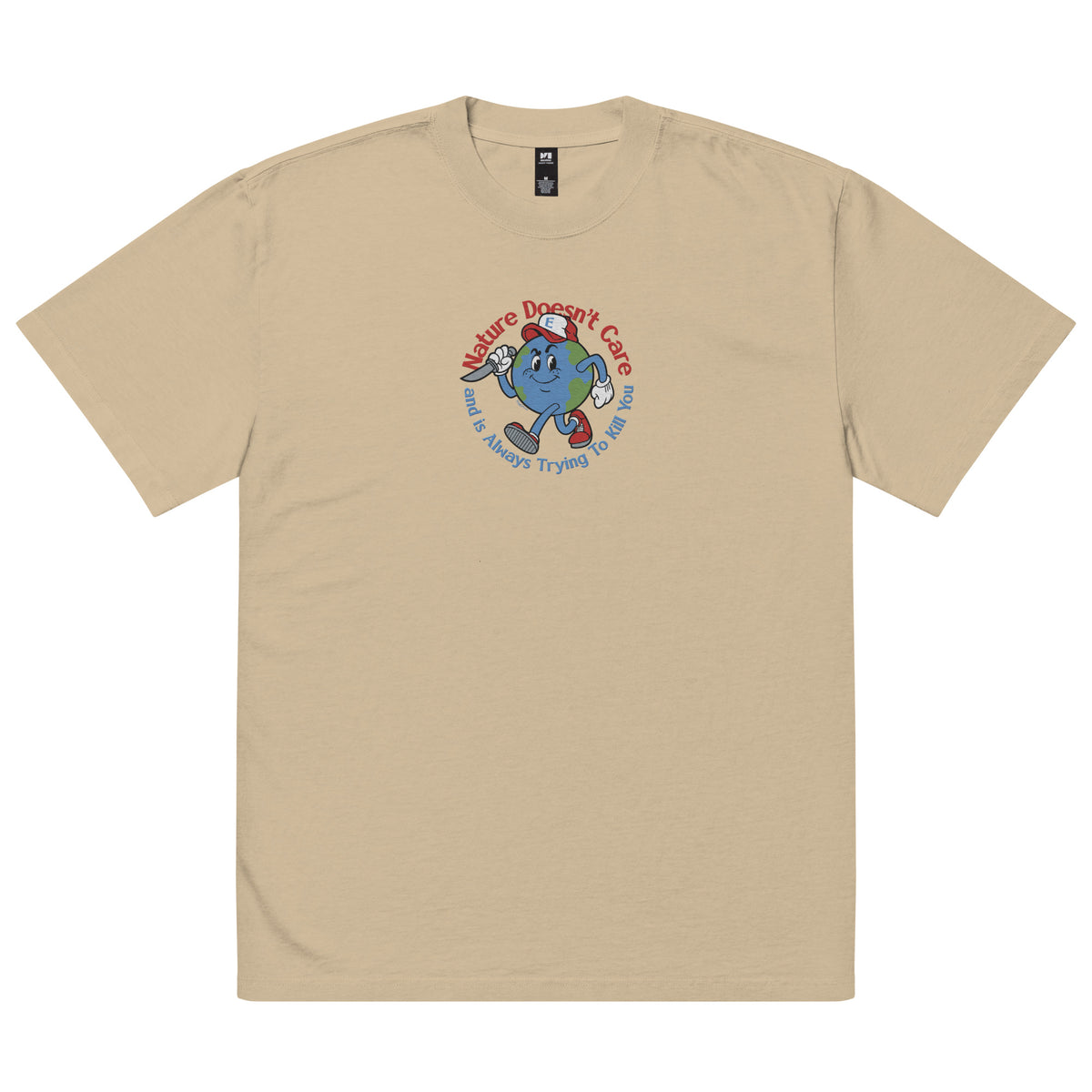 Nature Doesn&#39;t Care Embroidered Oversized Faded T-Shirt