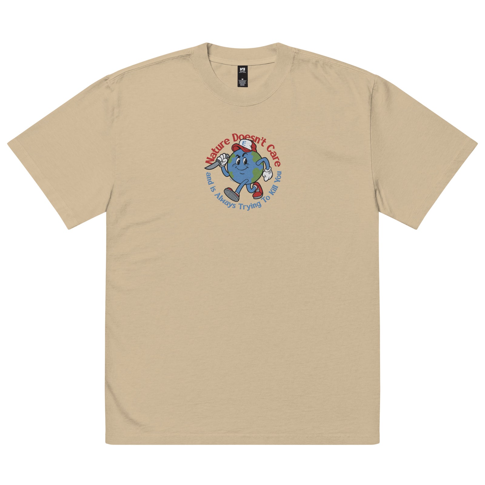 Nature Doesn't Care Embroidered Oversized Faded T-Shirt