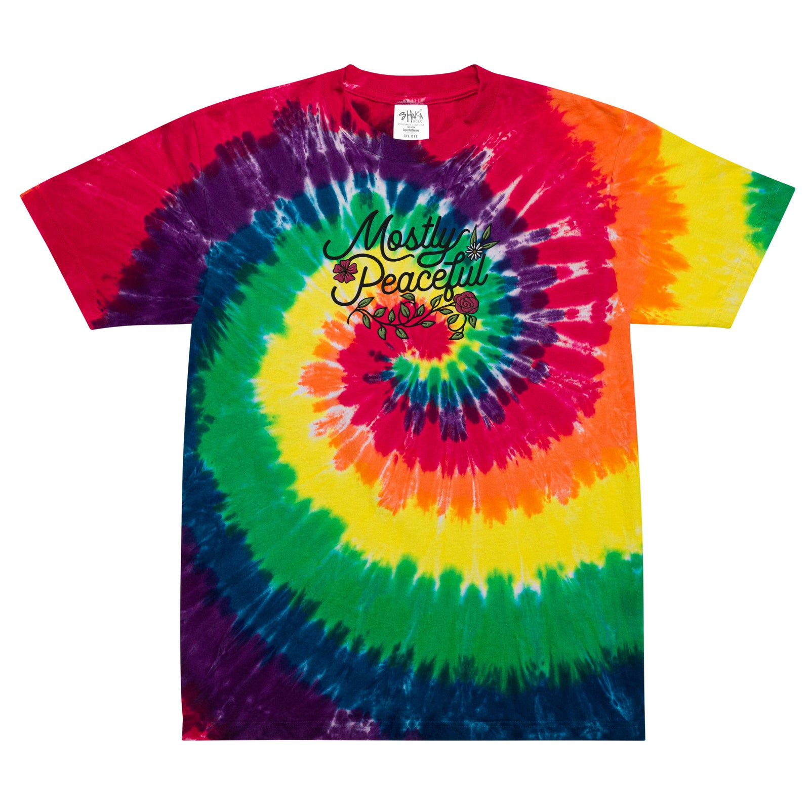 Mostly Peaceful Oversized Embroidered Tie-dye T-shirt