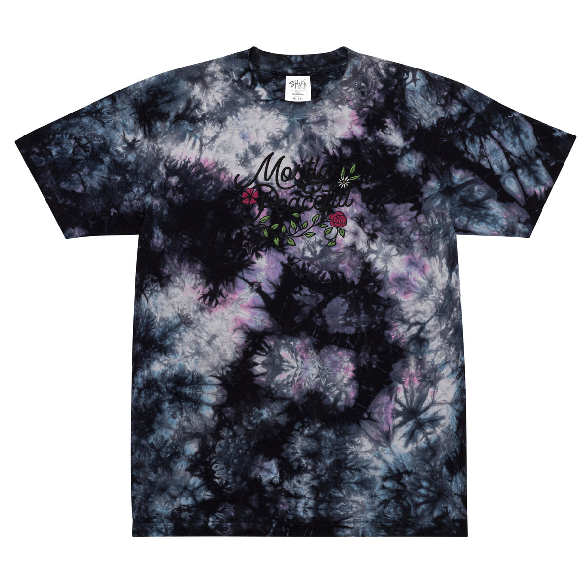 Mostly Peaceful Oversized Embroidered Tie-dye T-shirt