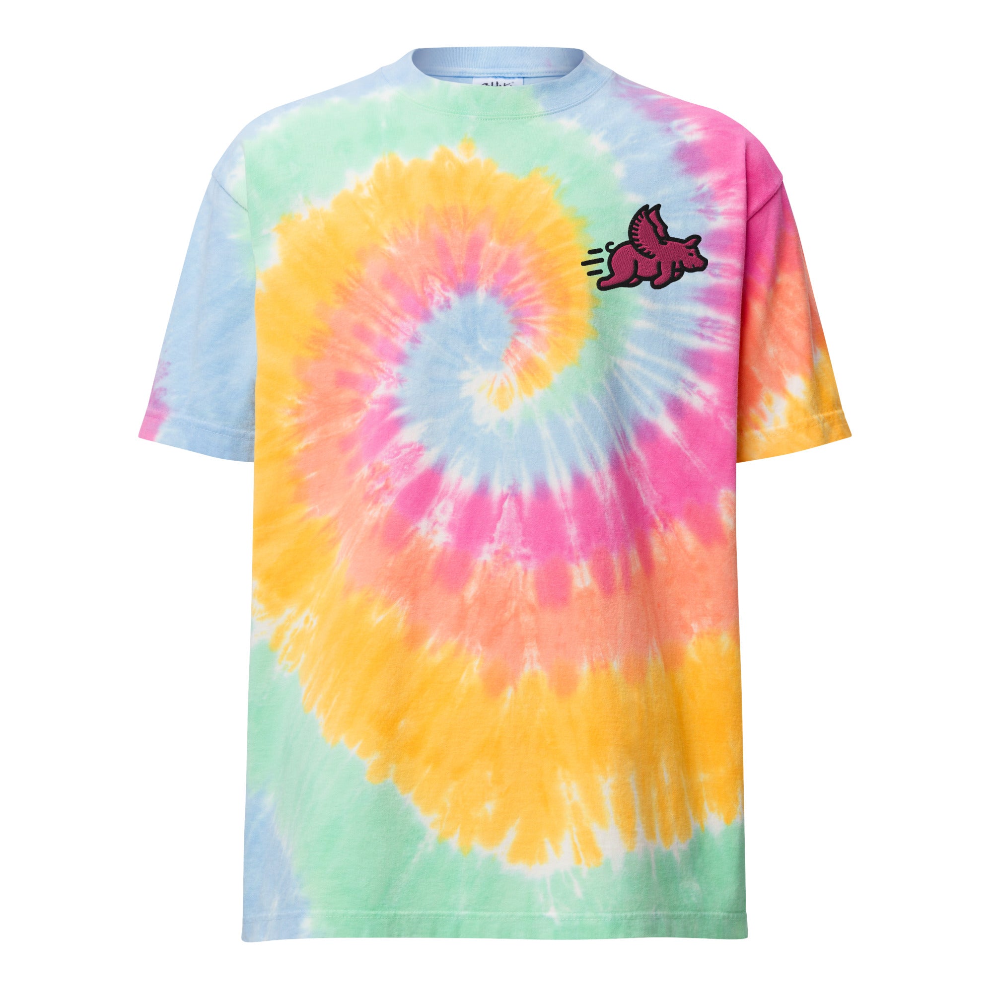 When Pigs Fly Oversized Tie-Dye Embroidered T-shirt