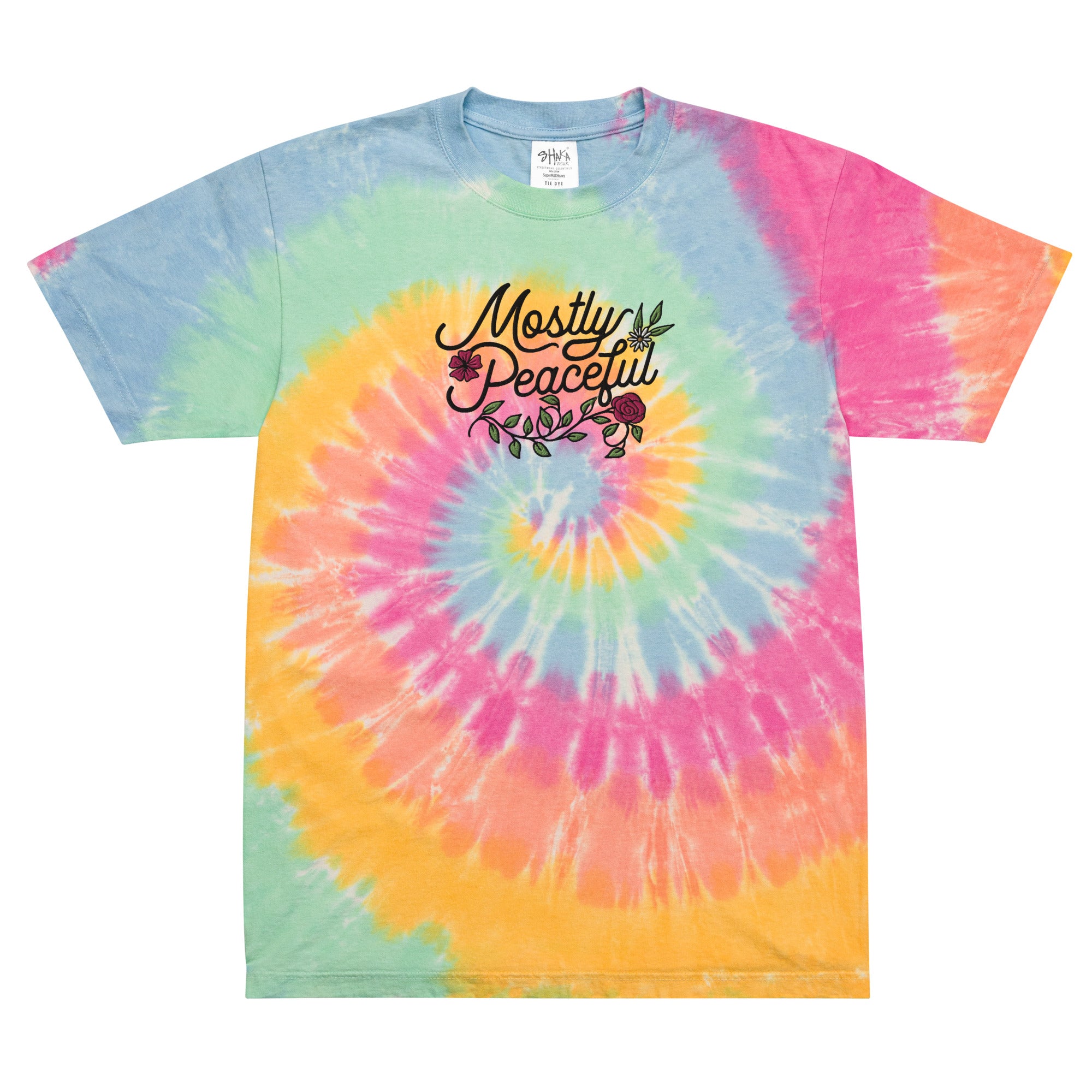 Mostly Peaceful Oversized Embroidered Tie-dye T-shirt