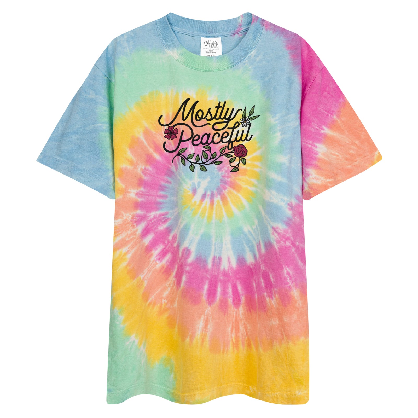 Mostly Peaceful Oversized Embroidered Tie-dye T-shirt