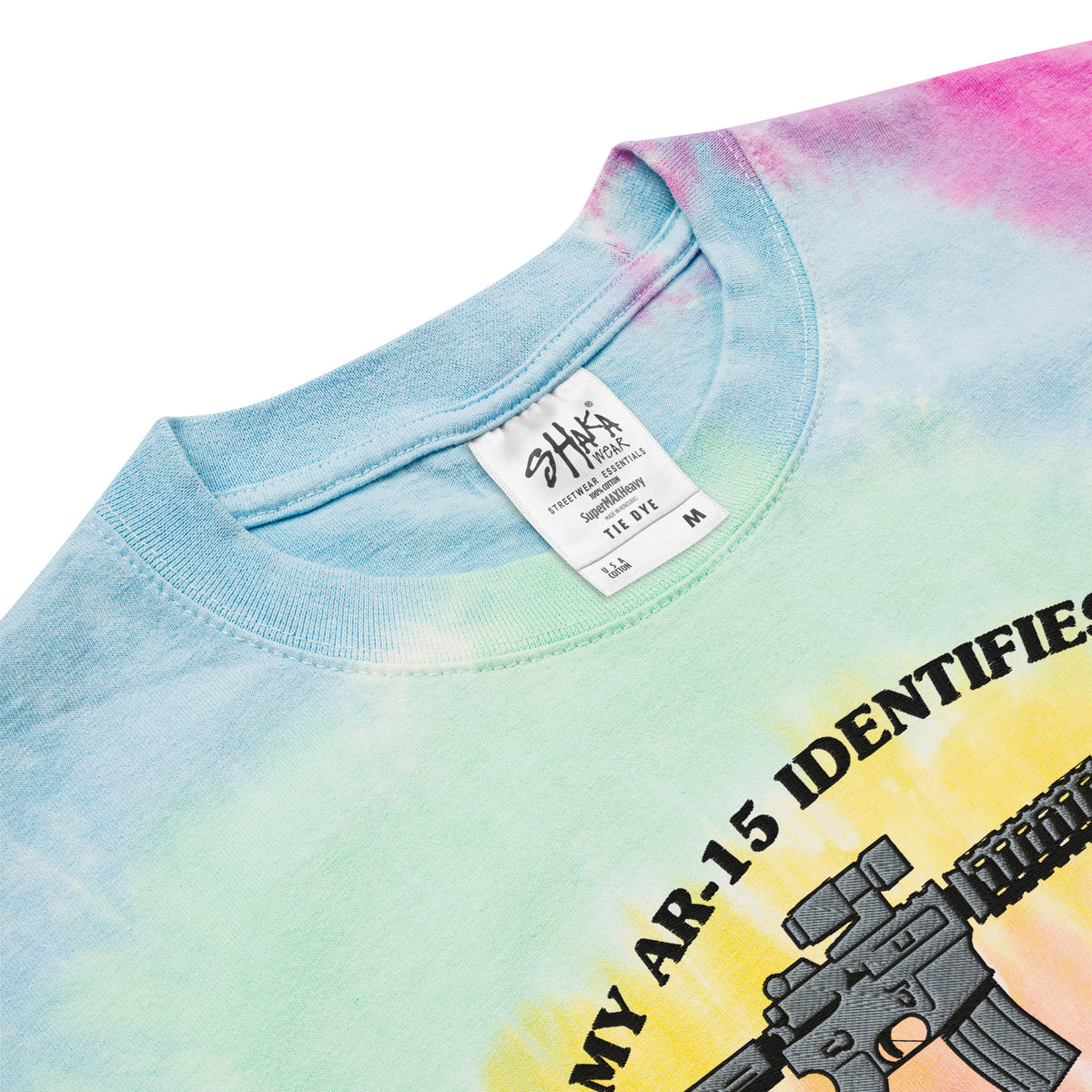 My AR-15 Identifies as a Bolt Action Rifle Oversized Tie-dye Embroidered T-shirt