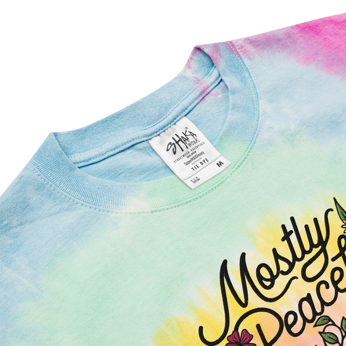 Mostly Peaceful Oversized Embroidered Tie-dye T-shirt