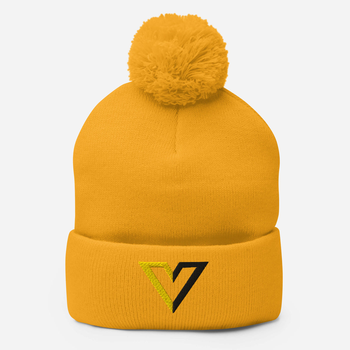 Gold Voluntaryist V 3D Embroidered Pom Pom Beanie