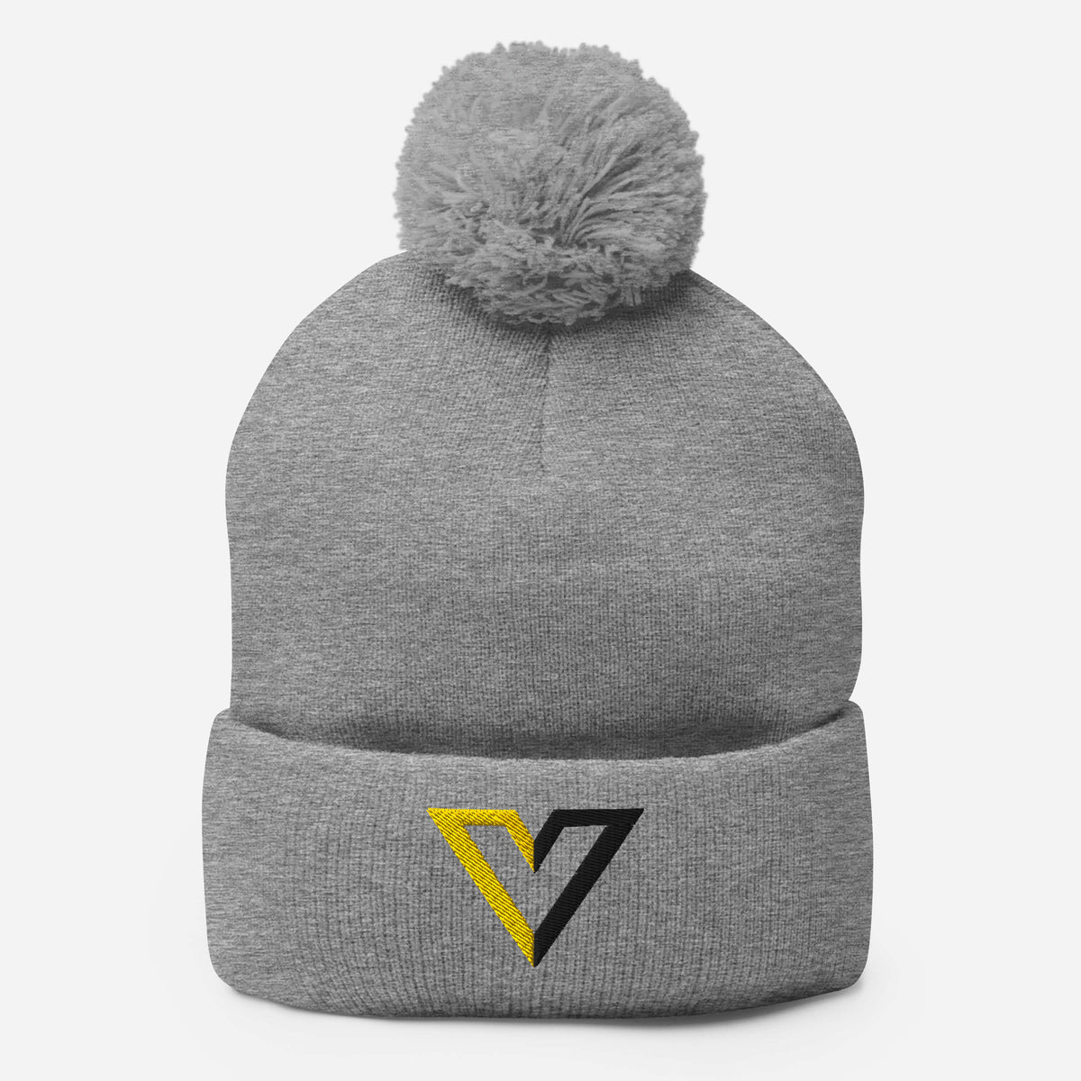 Grey Voluntaryist V 3D Embroidered Pom Pom Beanie