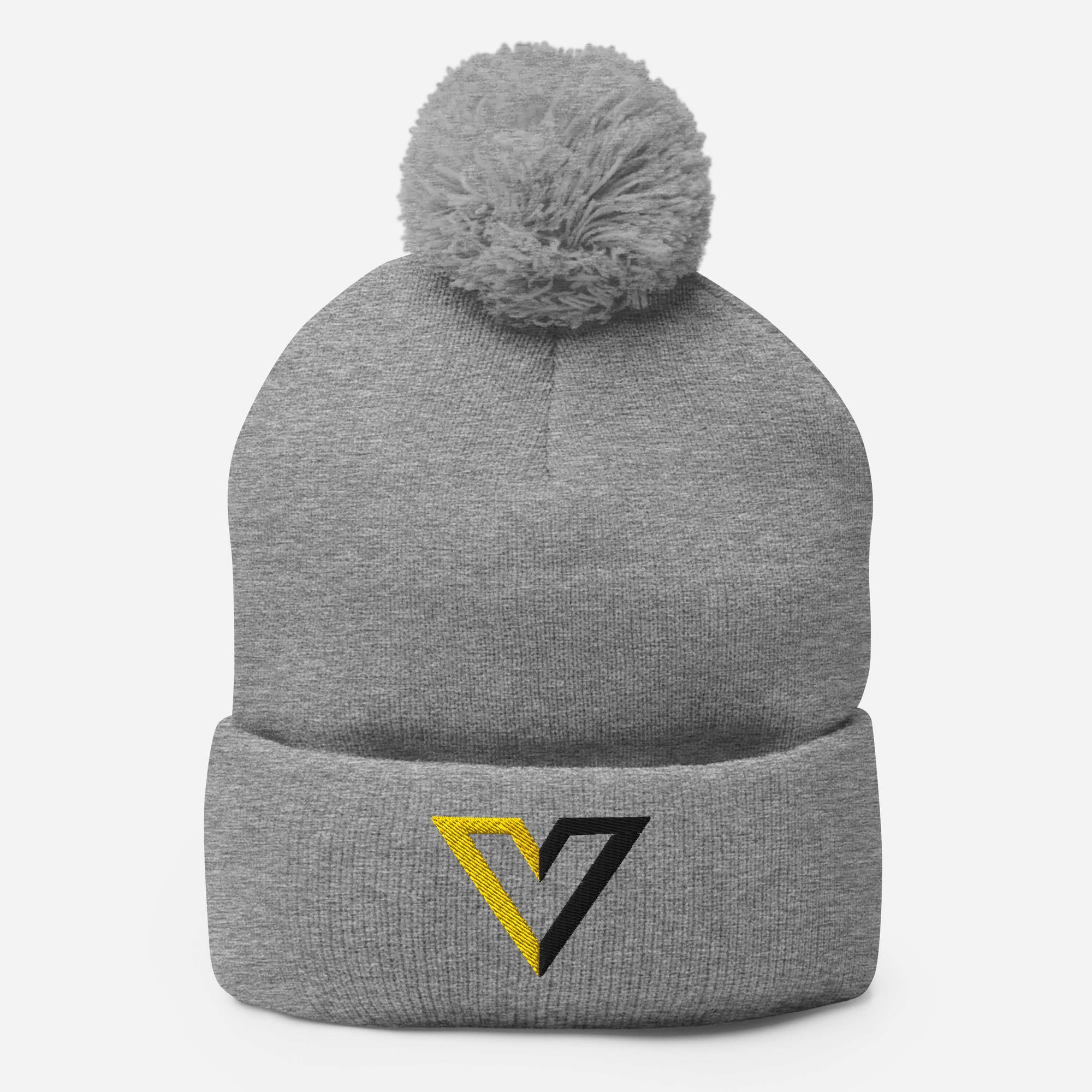 Grey Voluntaryist V 3D Embroidered Pom Pom Beanie