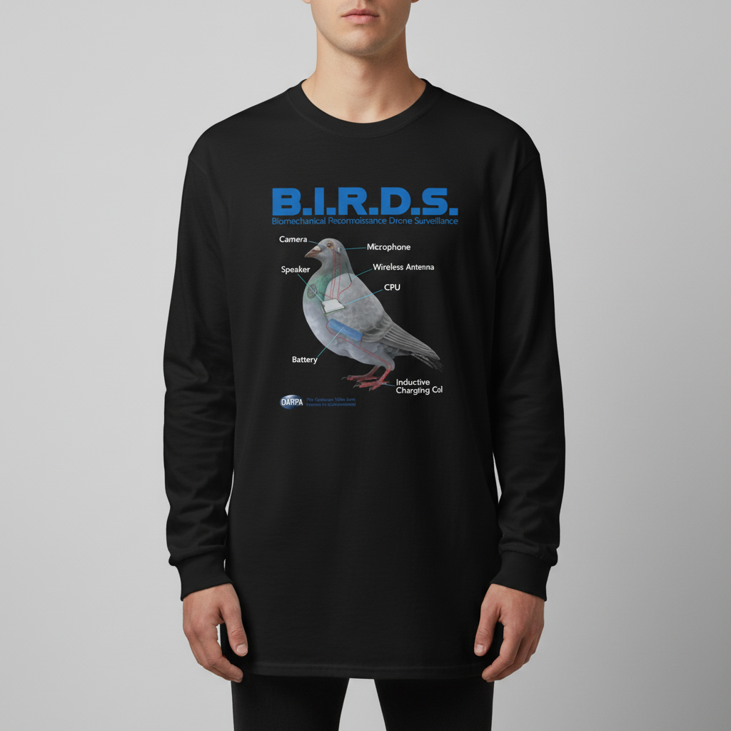 B.I.R.D.S. Biomechanical Reconnaissance Drone Surveillance Garment-dyed Heavyweight Long-sleeve Shirt