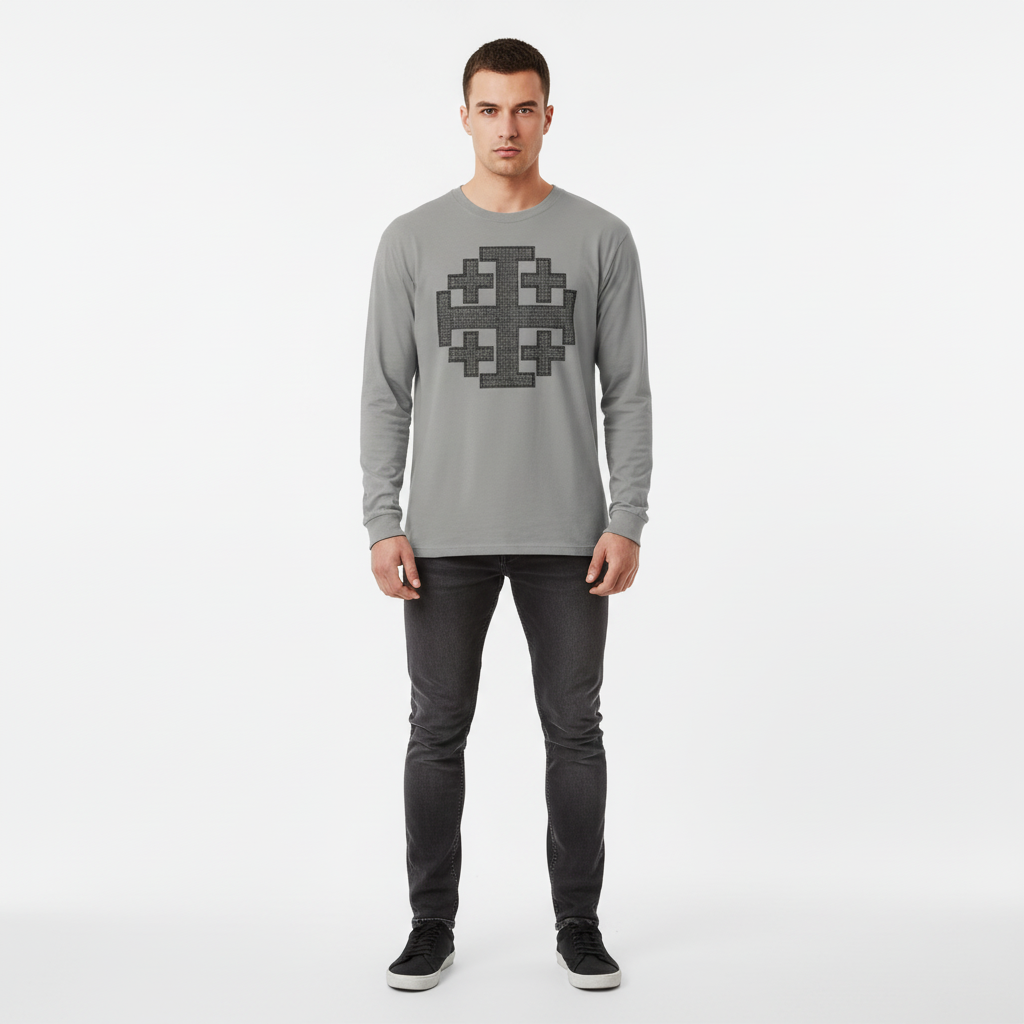 Man wearing a Jerusalem Cross Garment-dyed Heavyweight Long-sleeve Shirt