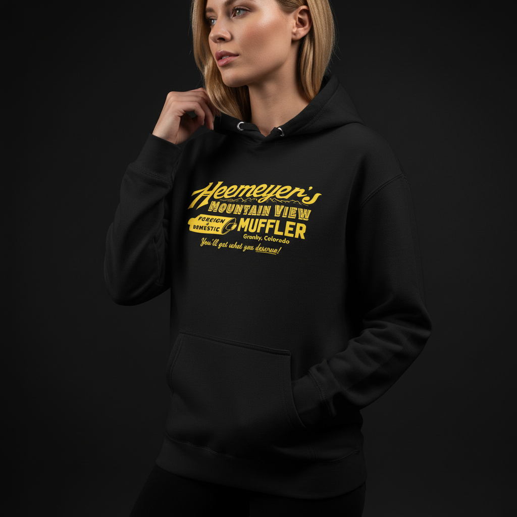 Heemeyer&#39;s Mountain View Muffler Hoodie