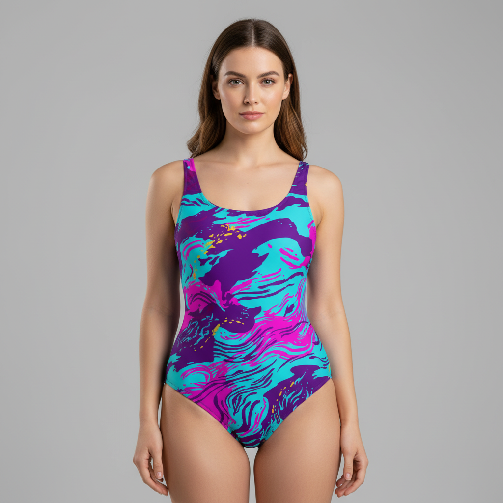 Rhodesian Synthwave Brushstroke One-Piece Swimsuit