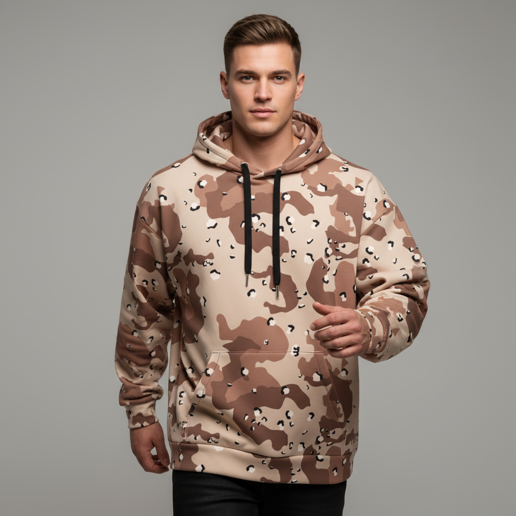 Desert Camouflage Pattern Brushed Fleece Hoodie Sweatshirt