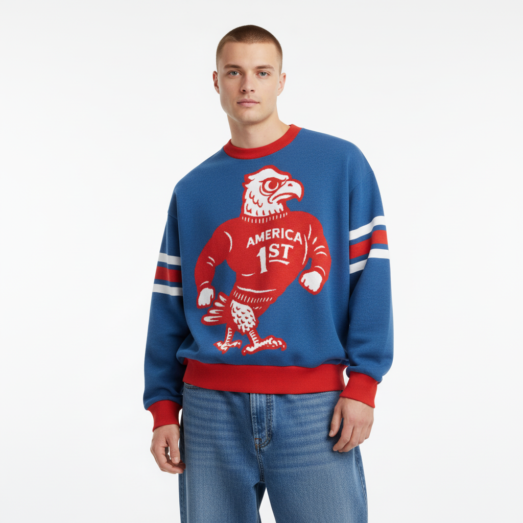 America First Eaggle Relaxed Fit Knitted Crew Neck Sweater