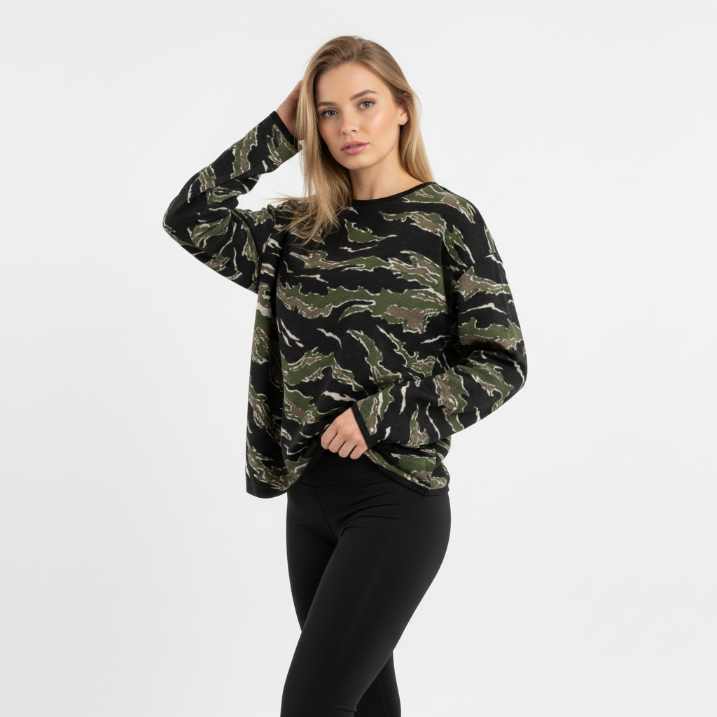 Tiger Stripe Camo Women’s Straight Bottom Knitted Sweater