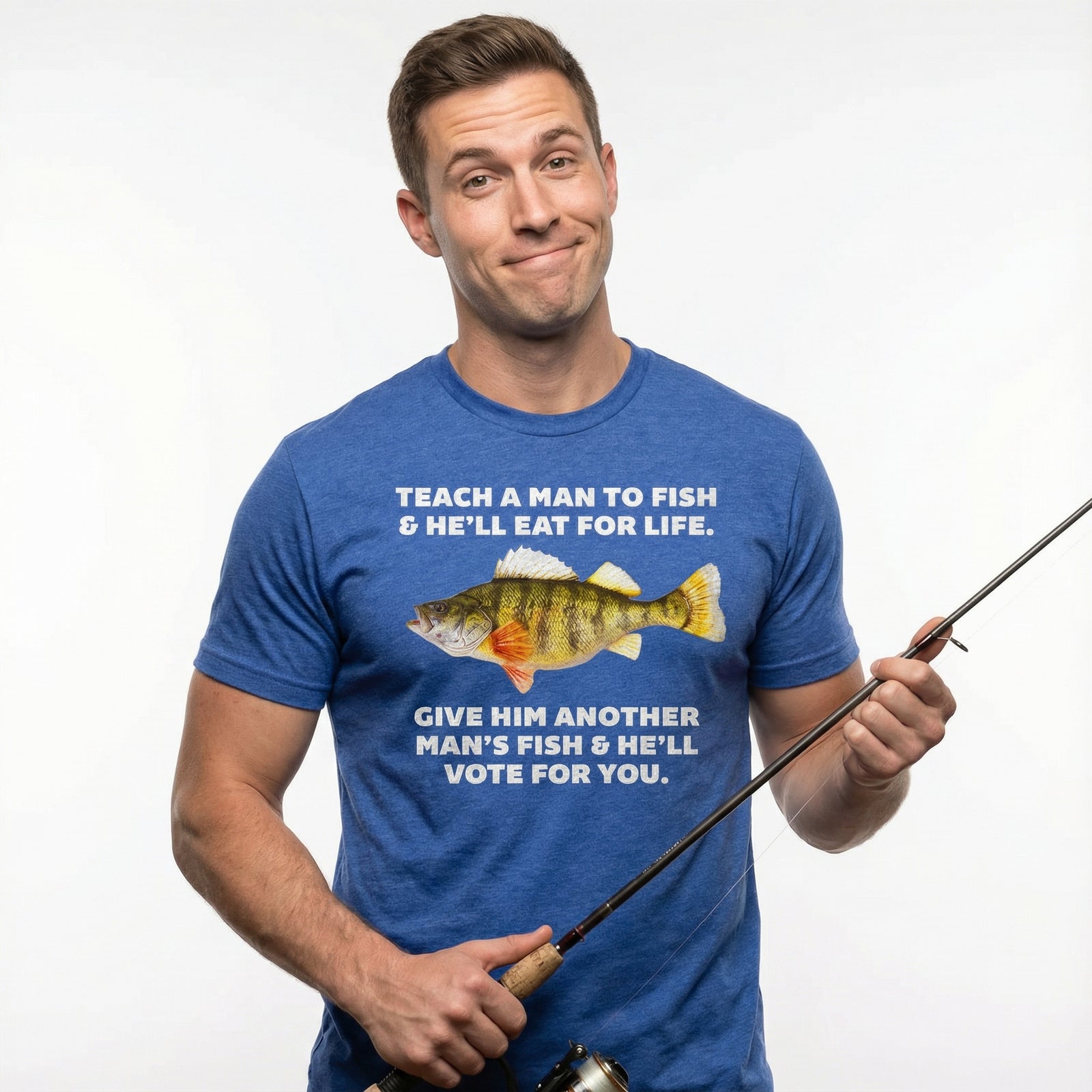 Teach A Man To Fish Heather Blue T-shirt