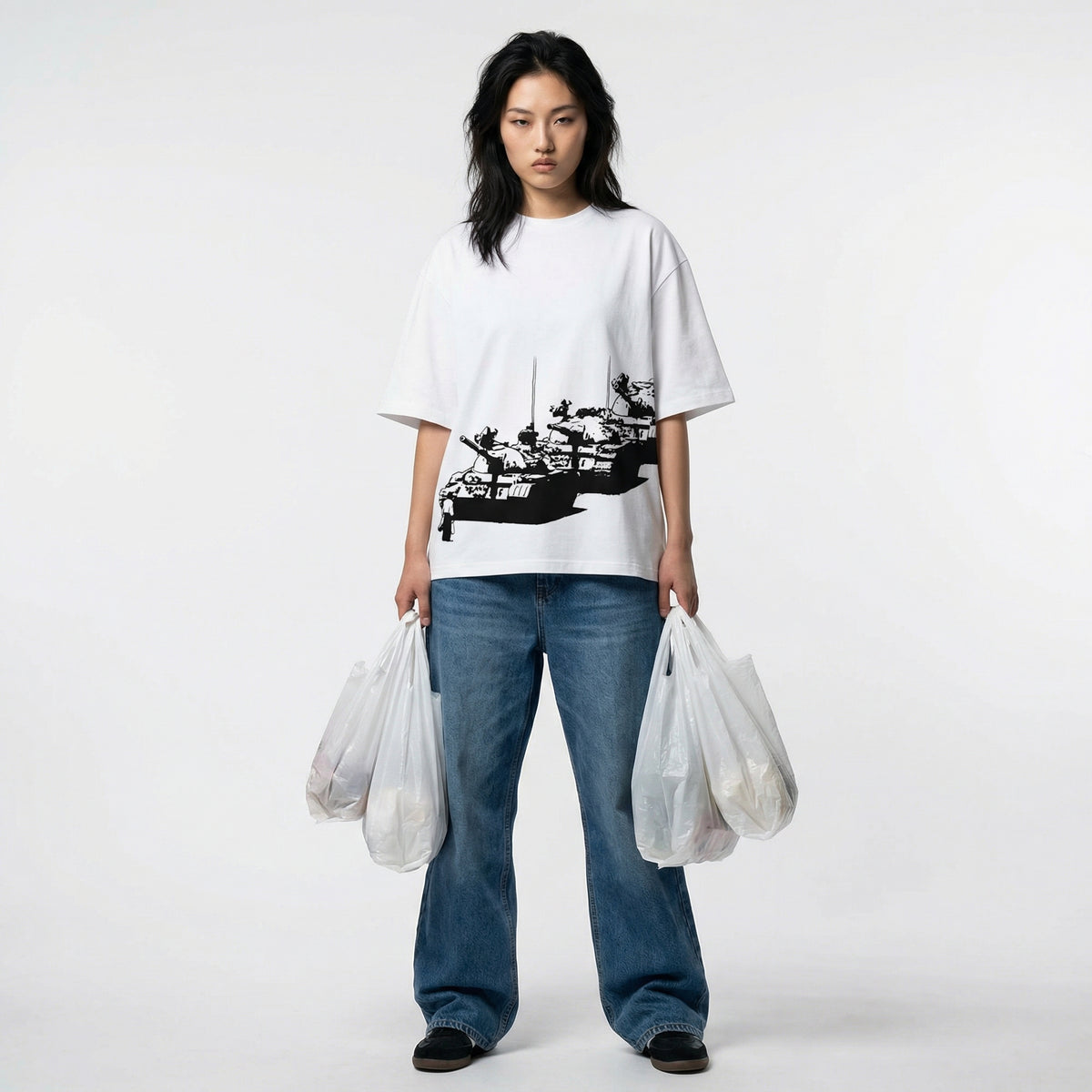 Tiananmen Tank Man Oversized Maximalist Graphic Tee