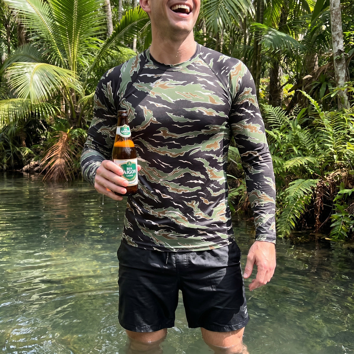 Tiger Stripe Deep Jungle Camouflage Men's Rash Guard