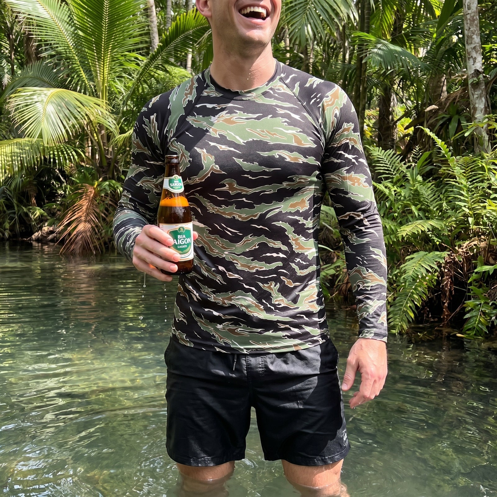 Tiger Stripe Deep Jungle Camouflage Men's Rash Guard
