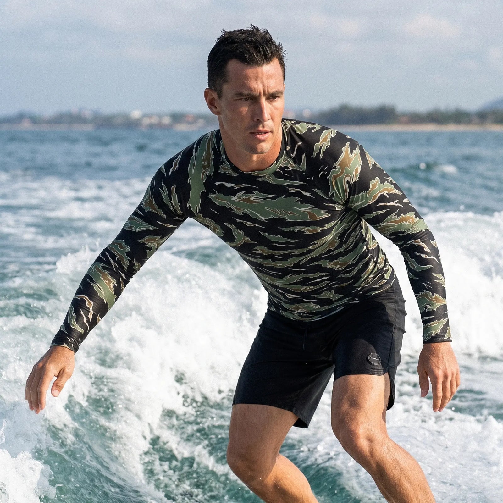 Tiger Stripe Deep Jungle Camouflage Men's Rash Guard