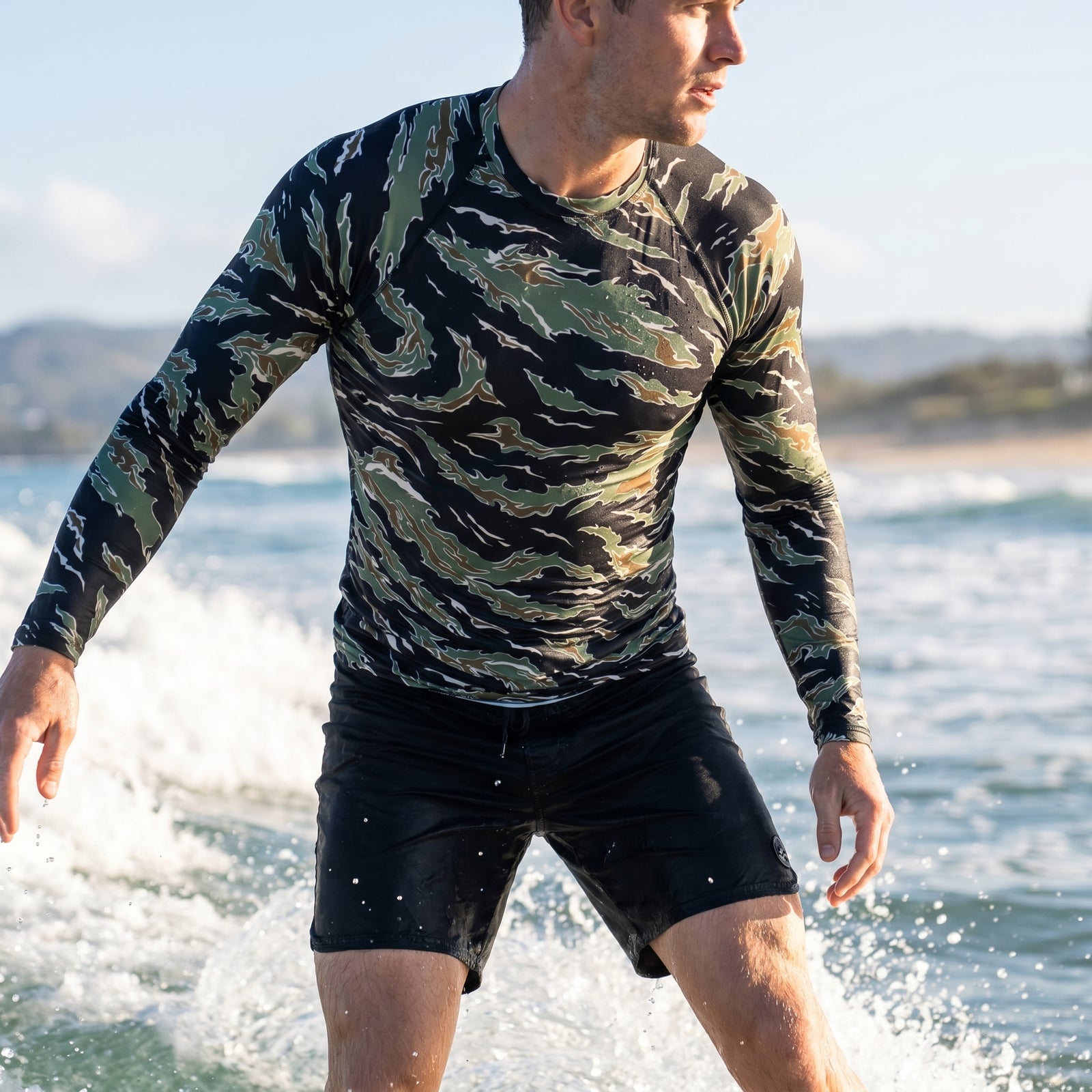 Tiger Stripe Deep Jungle Camouflage Men's Rash Guard