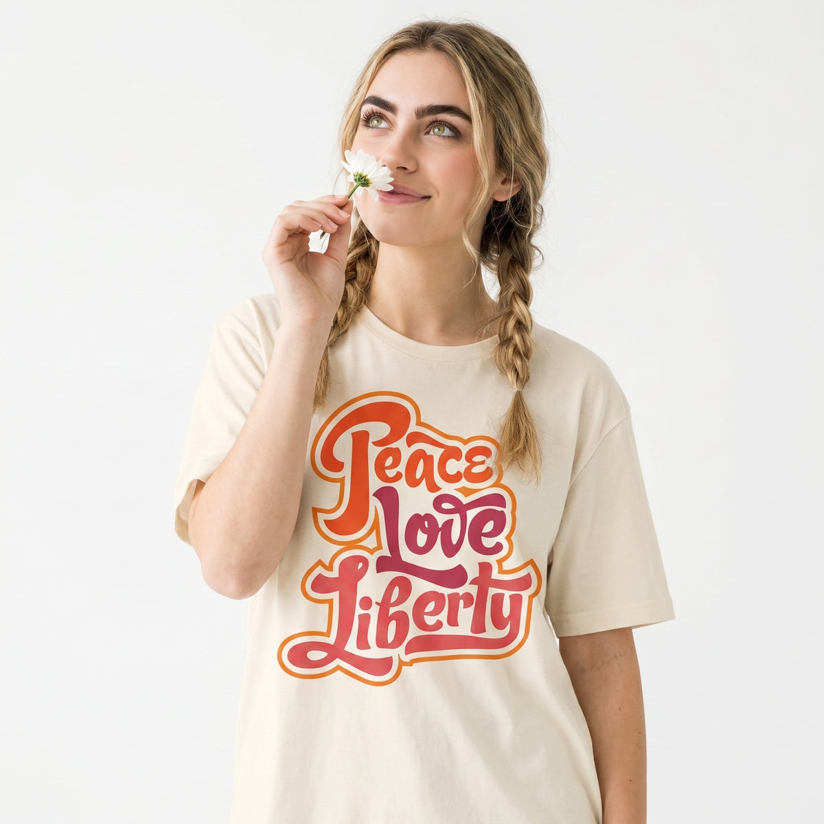 Peace Love Liberty Ladies Relaxed Fit Crew Neck Tee