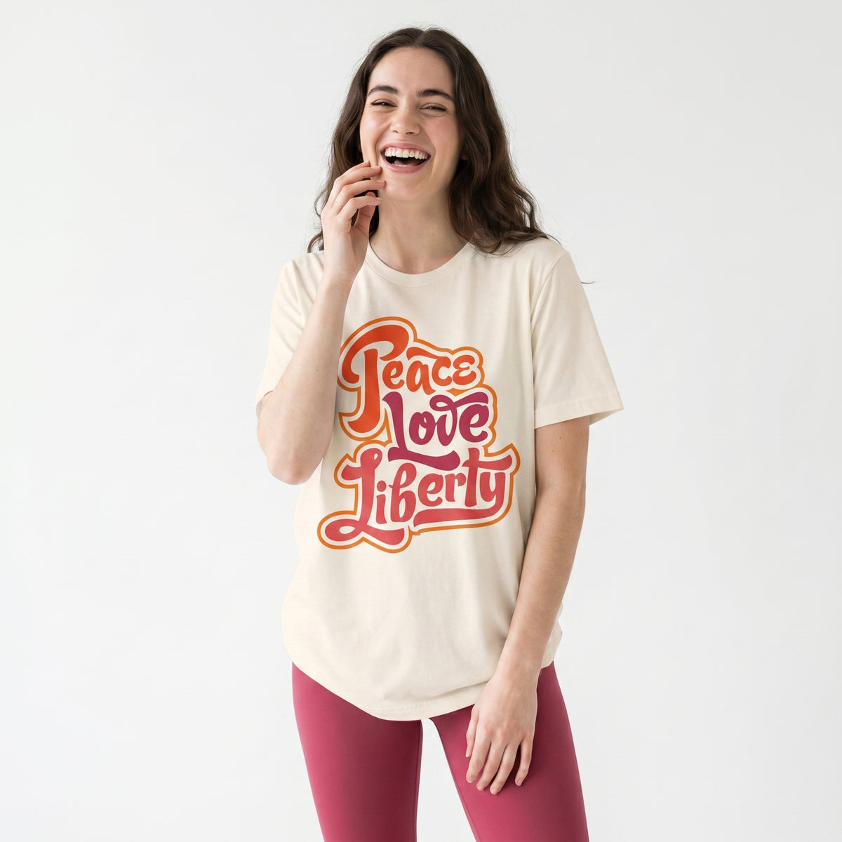 Peace Love Liberty Ladies Relaxed Fit Crew Neck Tee