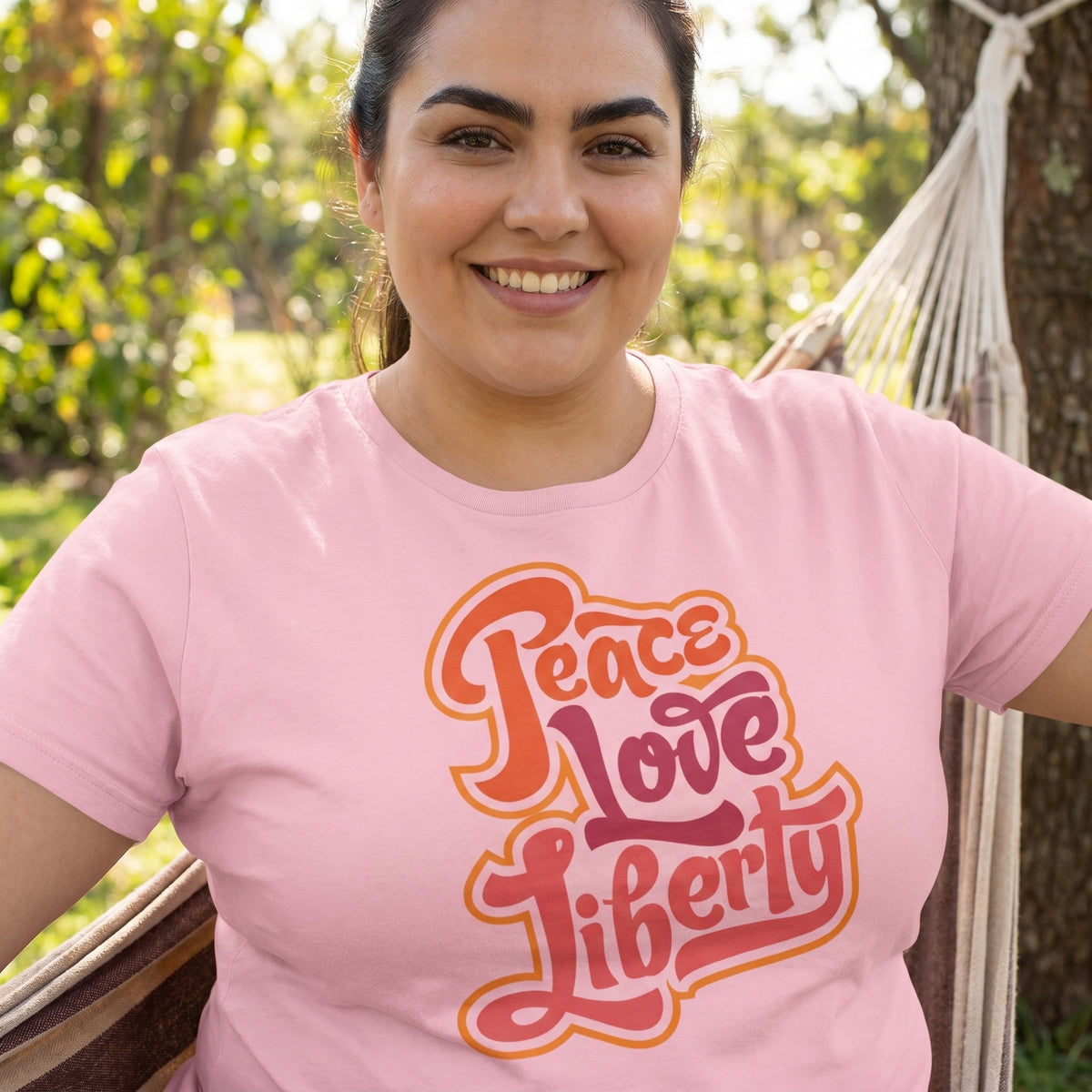 Peace Love Liberty Ladies Relaxed Fit Crew Neck Tee