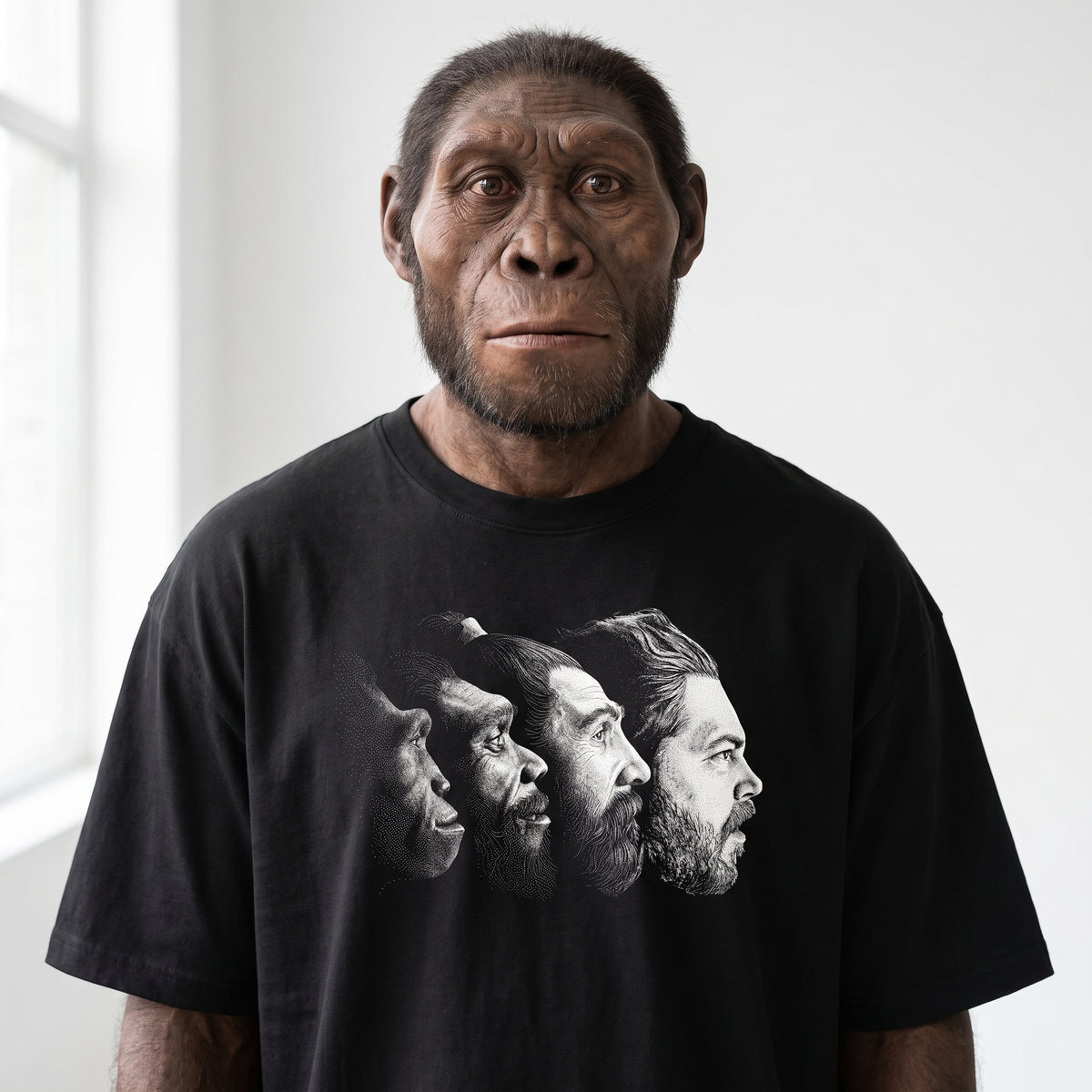 Australopithecus africanus wearing the Sean shirt 