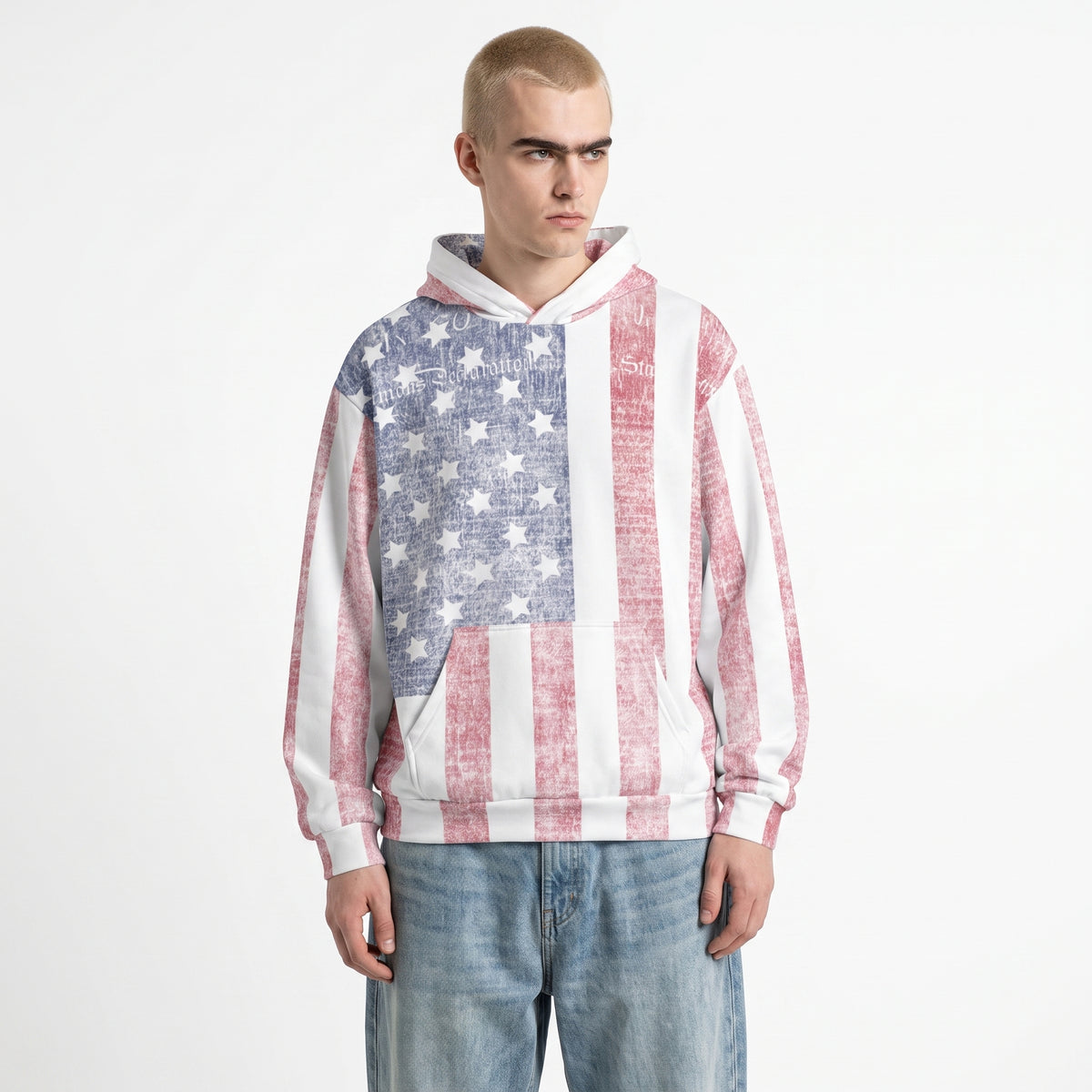 Declaration 250 Oversized American Flag Cotton Hoodie by Liberty Maniacs