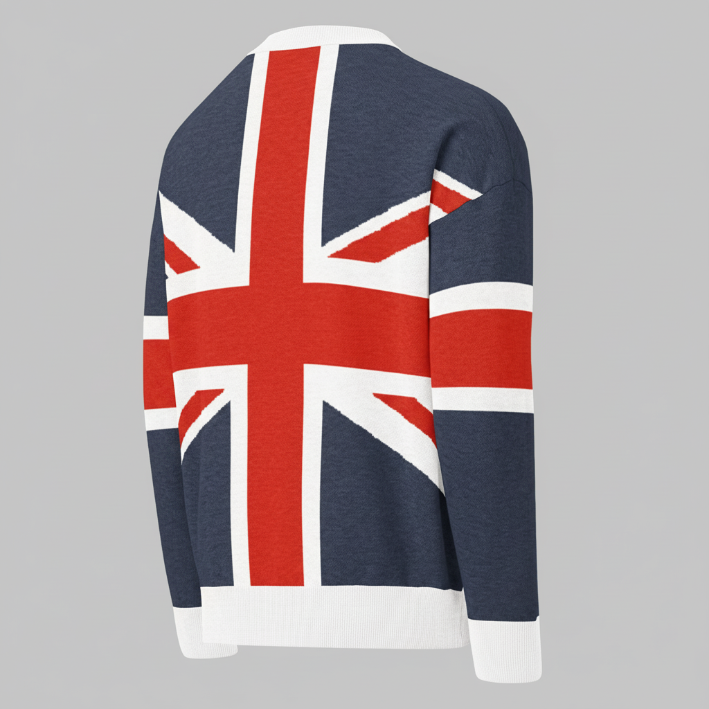 Sweater with Union Jack design on a white background
