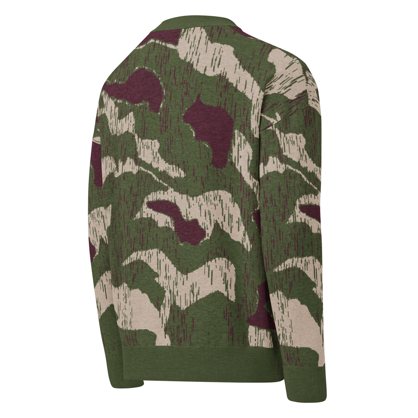 Camouflage-patterned cardigan on a white background