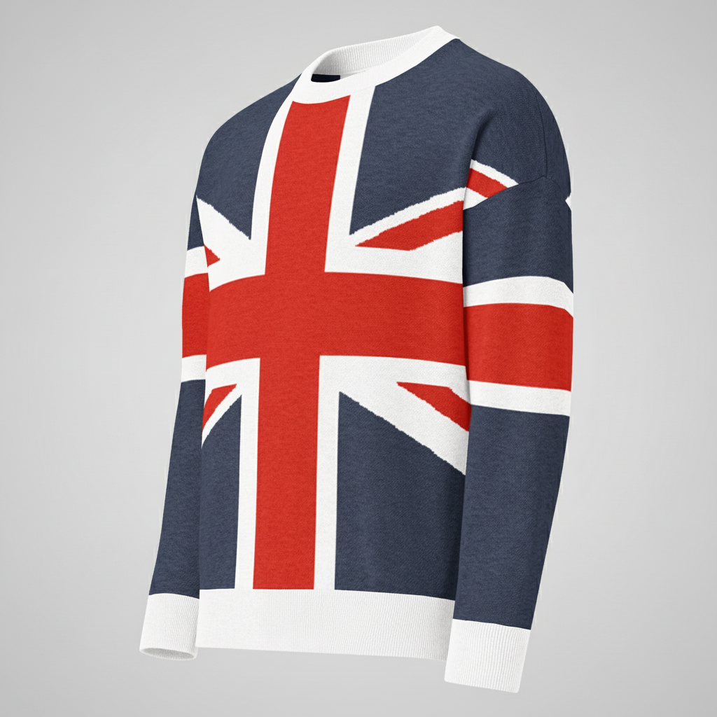 Sweater with Union Jack design on a white background