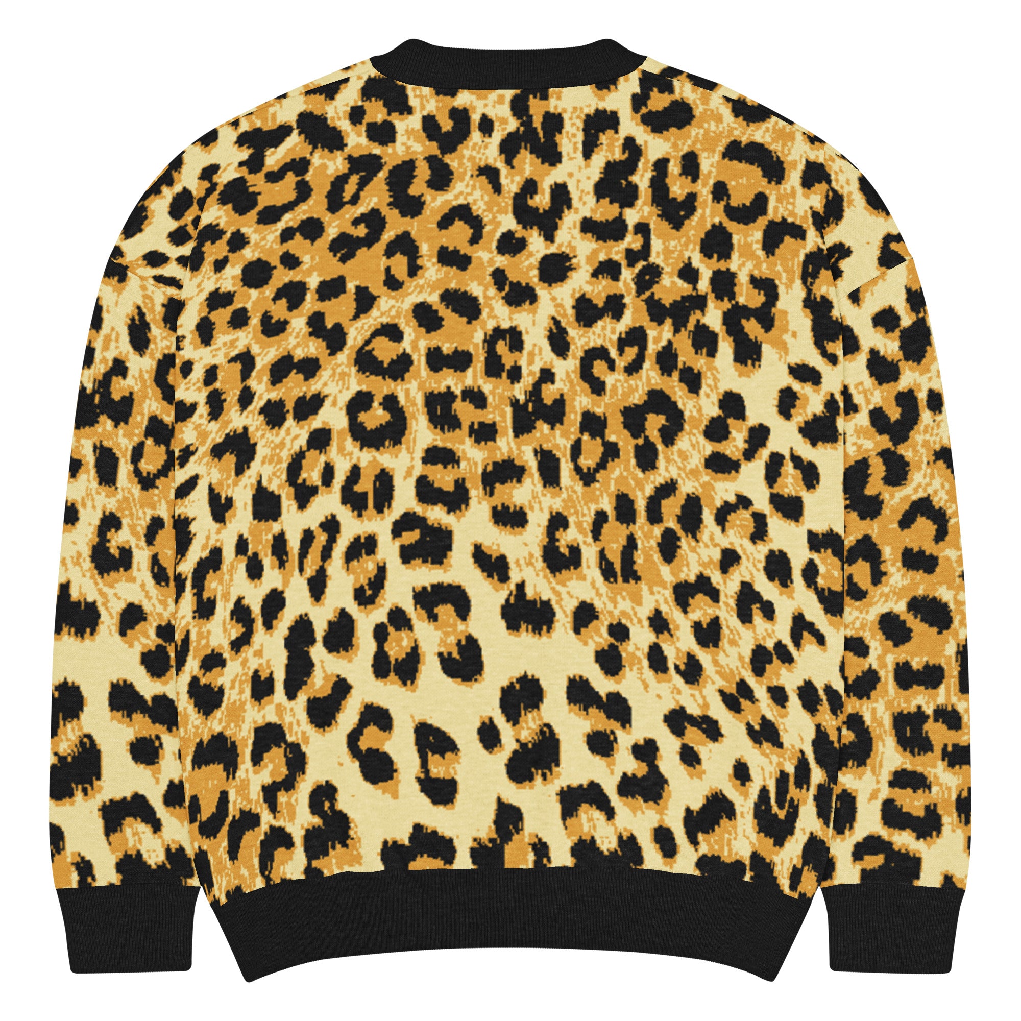 Leopard print sweater on a white background