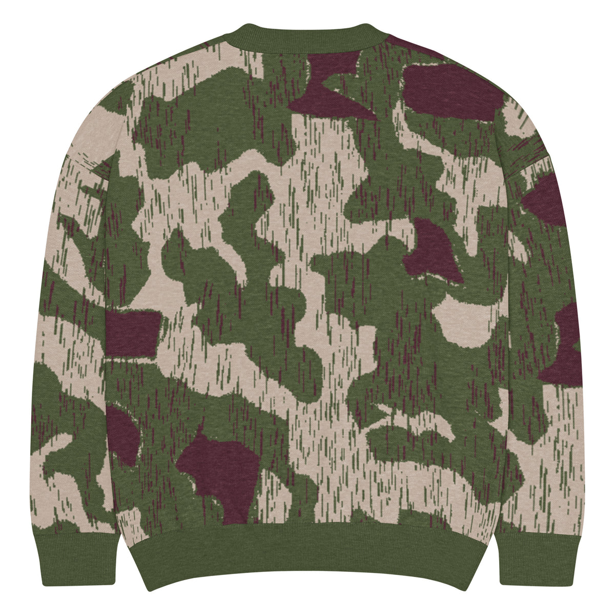 Camouflage-patterned sweater on a white background