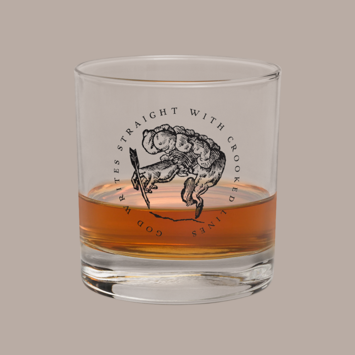 God Writes Straight with Crooked Lines Rocks glass