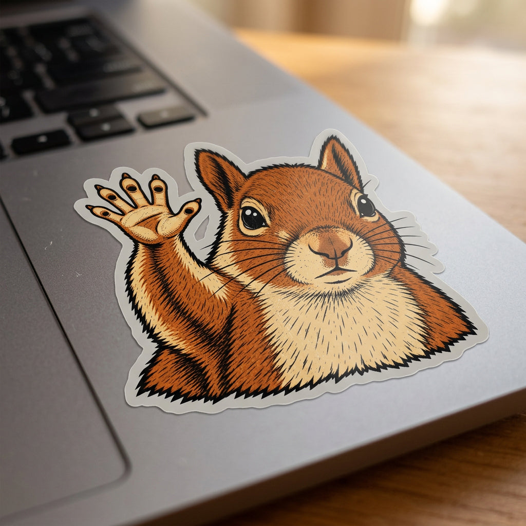 Squirrel Waving Bye I'm Cooked Sticker on a laptop