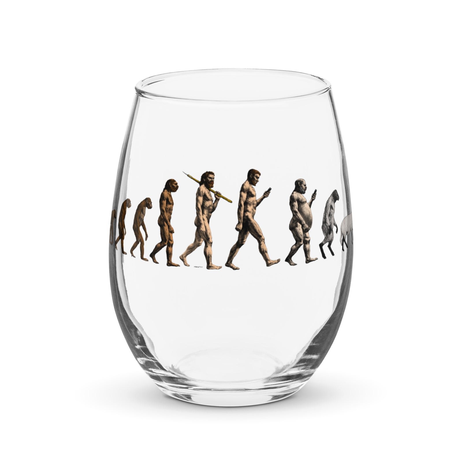March of Devolution Sheeple  Stemless wine glass