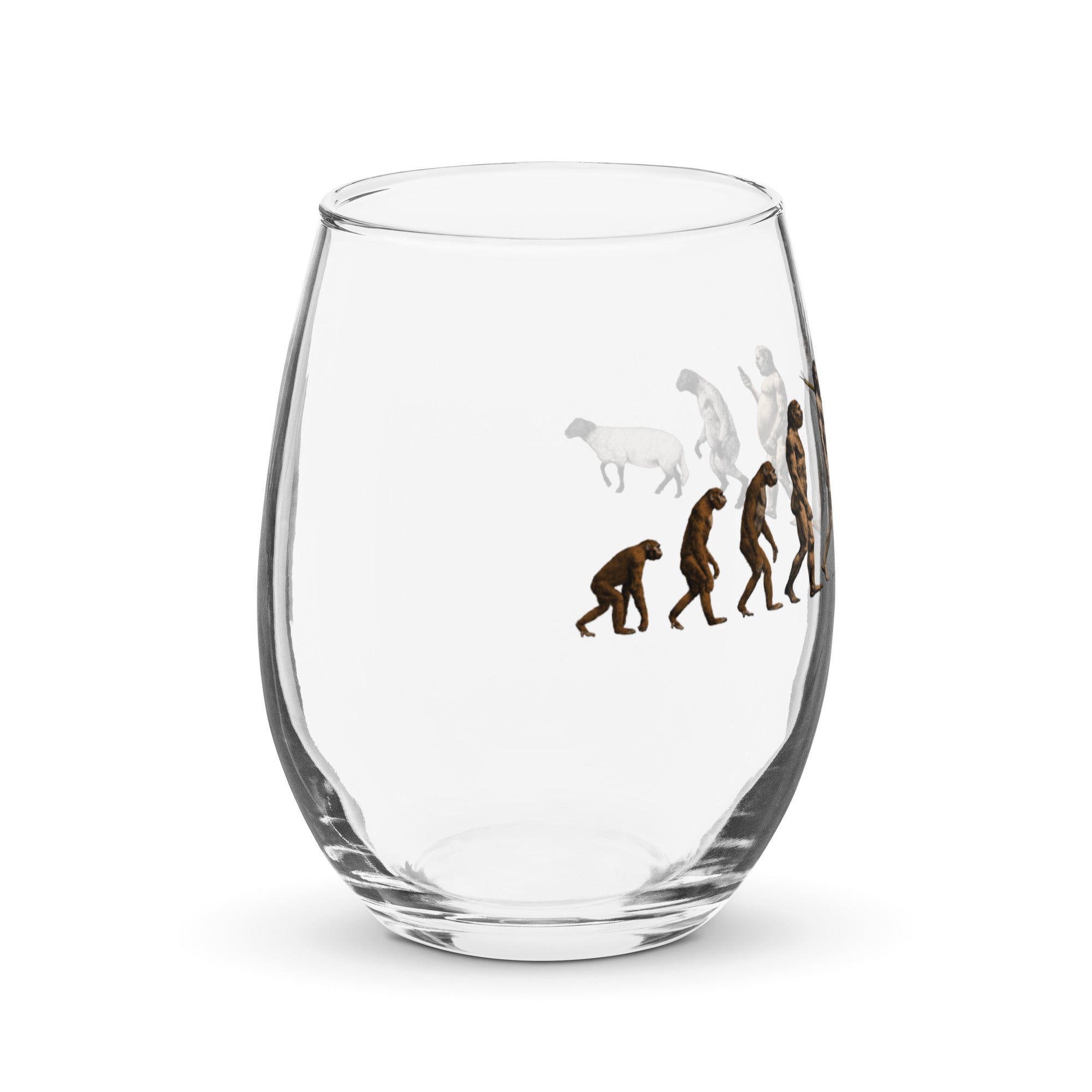 March of Devolution Sheeple  Stemless wine glass