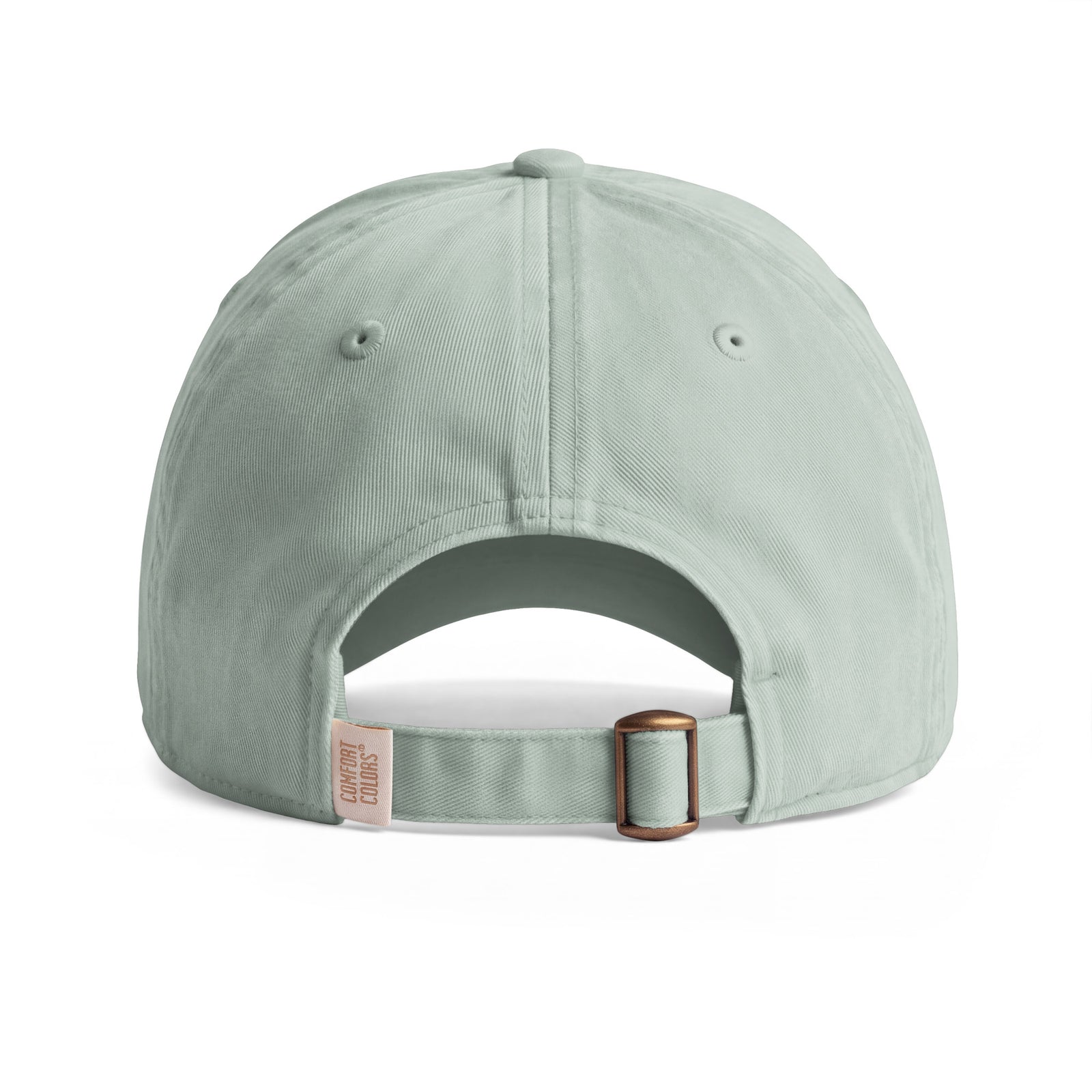 Bison sunwashed cotton cap in Bay, rear view showing the adjustable fabric strap and metal slider
