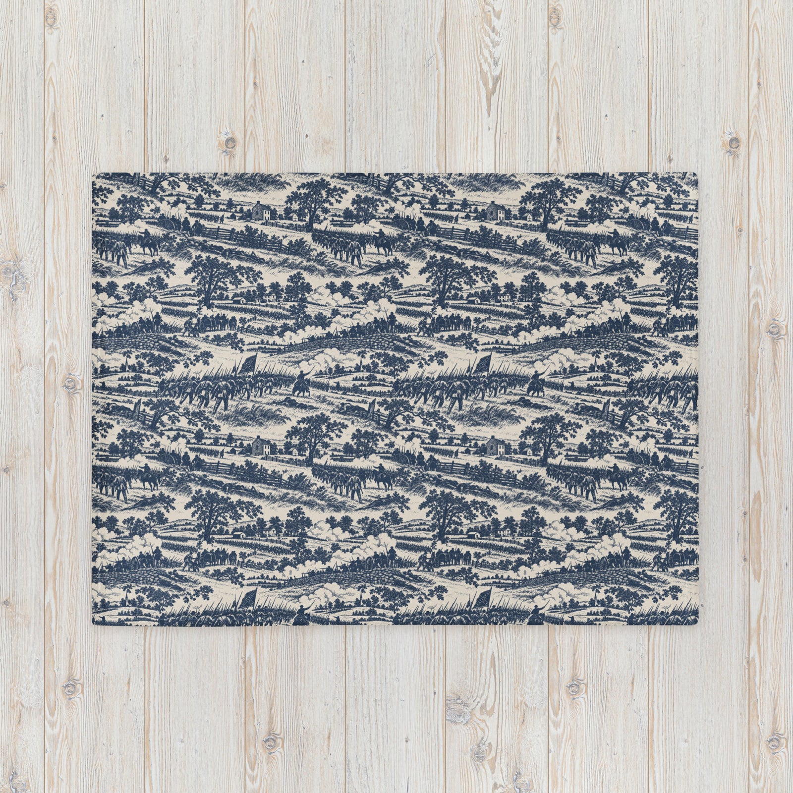 Small Gettysburg Civil War toile throw blanket shown from the front