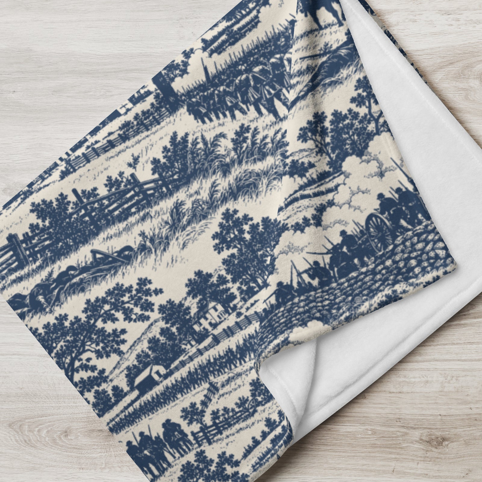 Gettysburg historical pattern throw blanket displayed in a home setting
