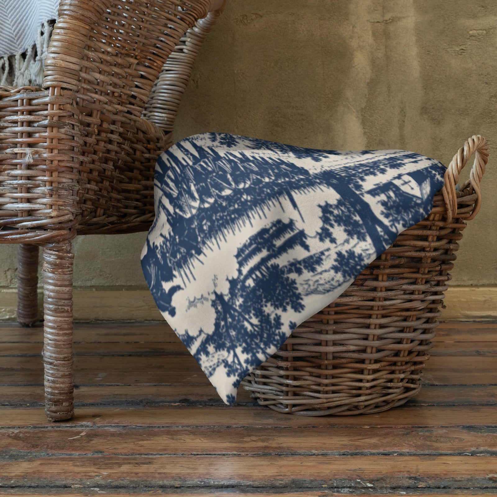 Gettysburg ’63 black-and-white toile blanket in a home interior