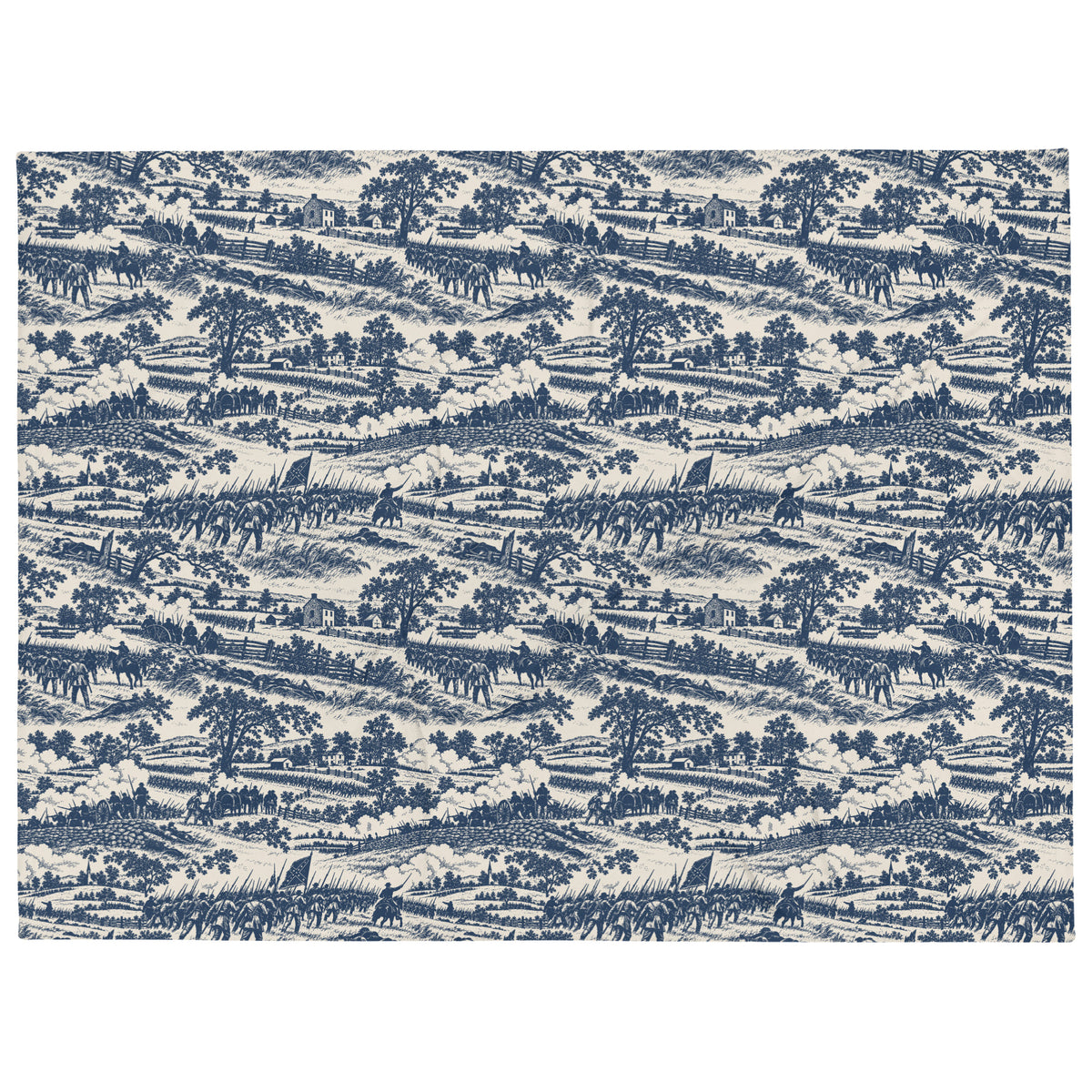 Large Gettysburg Civil War throw blanket with black-and-white toile artwork