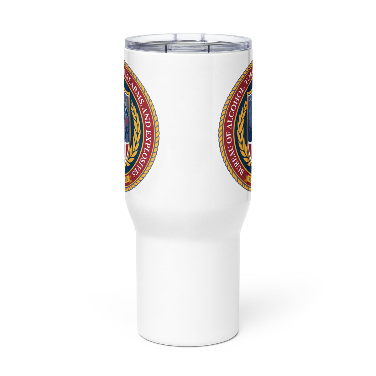 Alcohol Tobacco and Firearms and Explosive Parody Travel Mug with a Handle