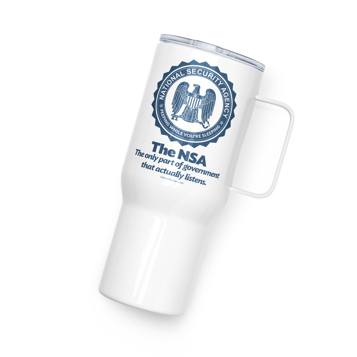 The NSA Stainless Steel Travel Mug with a Handle