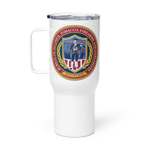 Alcohol Tobacco and Firearms and Explosive Parody Travel Mug with a Handle