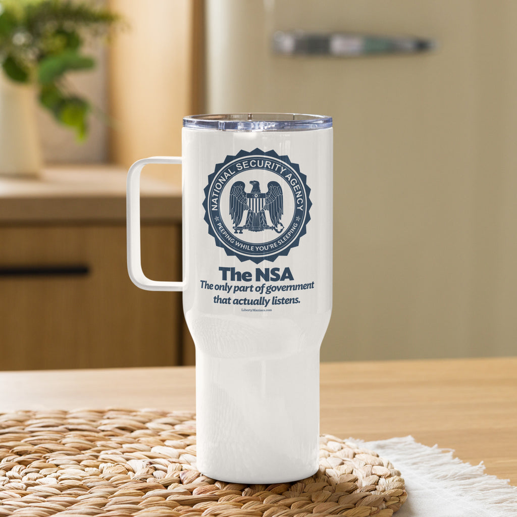 The NSA Stainless Steel Travel Mug with a Handle